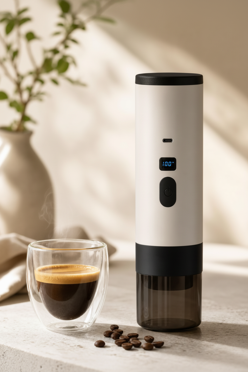 Espresso machine blanche - fond beige