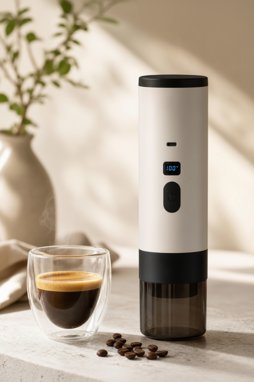 Espresso machine blanche - fond beige