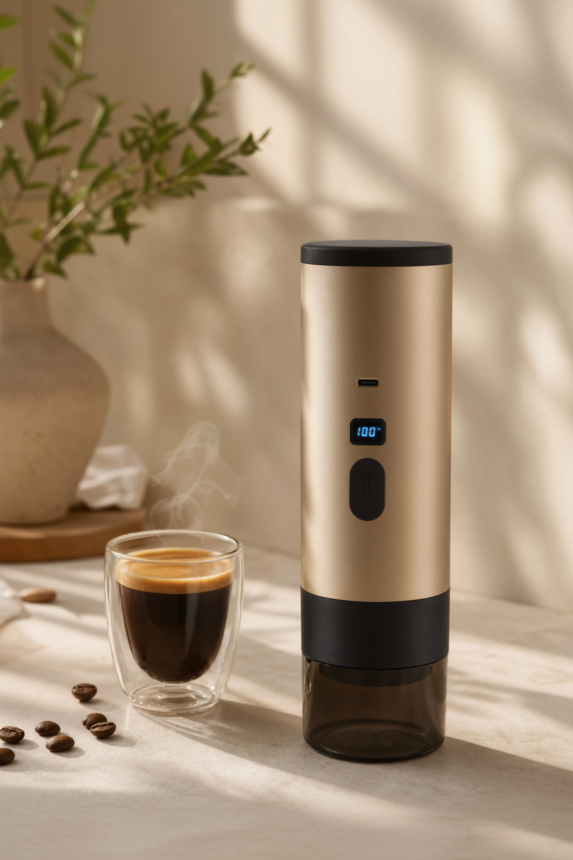 Espresso machine dorée - fond beige
