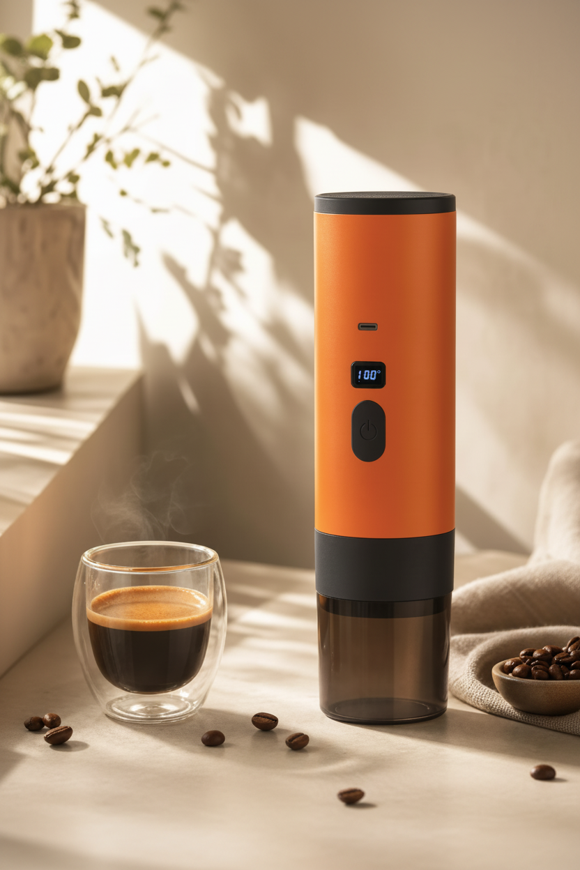 Espresso machine orange - fond beige